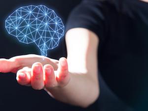 Hand holding digital image of brain