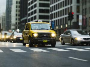 Taxi in downtown Chicago traffic