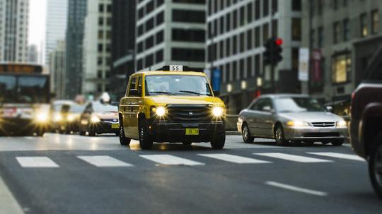 Taxi in downtown Chicago traffic