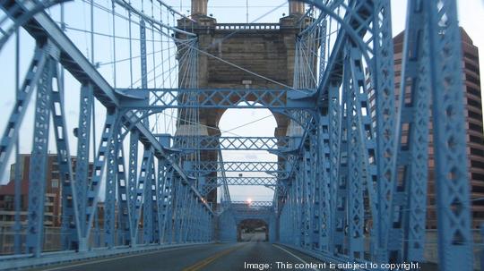 Roebling Bridge Across Ohio River in Cincinnati