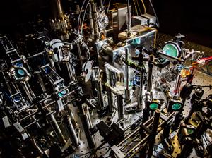 Close-up of equipment in Prof. Bryce Gadway physics laboratory.