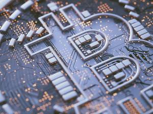 Bitcoin logo on circuit board, illustration