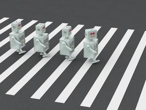 3D Rendering, Robots crossing zebra crossing