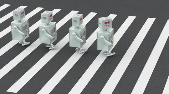 3D Rendering, Robots crossing zebra crossing