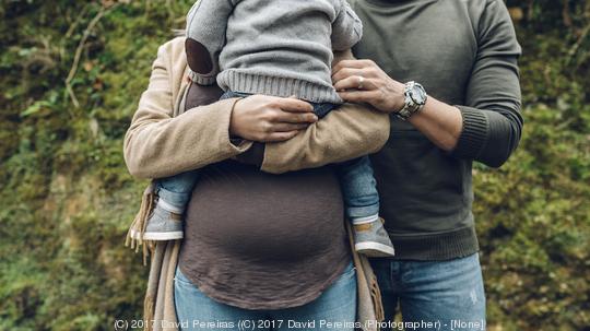 Pregnant woman with family in nature