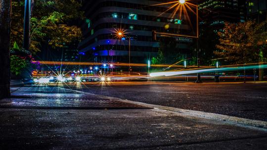 Light Trails On Road In City At Night