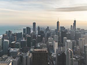 Aerial View of Chicago Skyline at Sunset