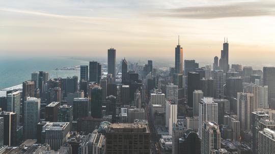 Aerial View of Chicago Skyline at Sunset