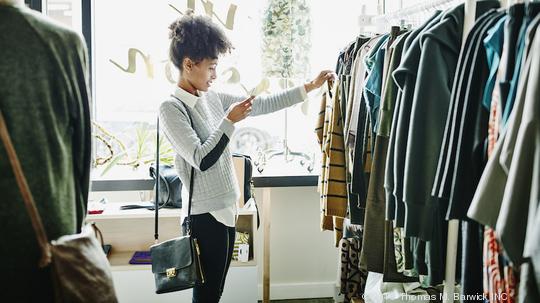 Woman taking photo of clothing with smartphone