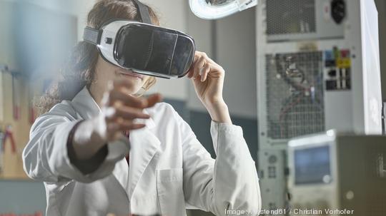 female engineer using virtual reality headset