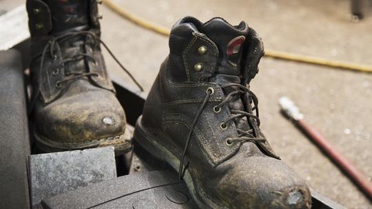 Close up of work boots