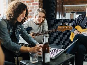 Band rehearsal in a small record studio