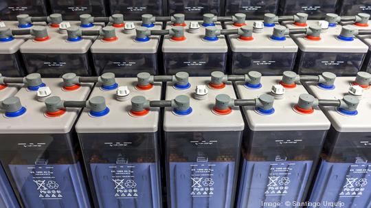 Rows of high capacity lead batteries