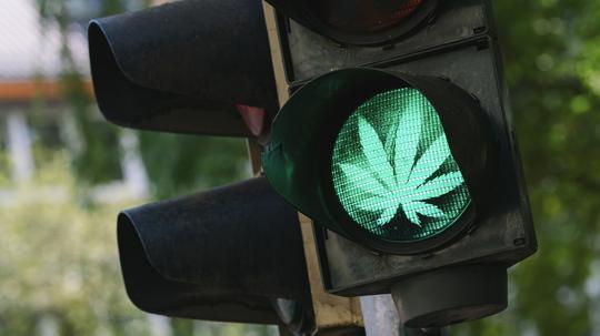 traffic light with Marijuana or cannabis sign