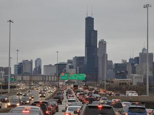 Rush hour traffic approaching downtown Chicago