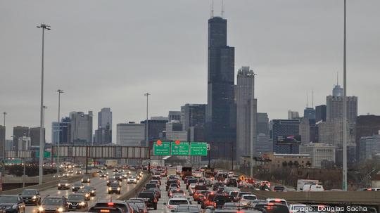 Rush hour traffic approaching downtown Chicago