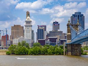 Cincinnati with Roebling Bridge