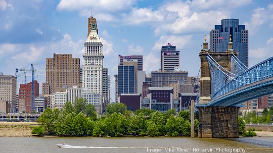 Cincinnati with Roebling Bridge