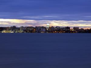 USA, Wisconsin, Madison, City skyline at sunset