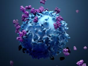 3d illustration proteins with lymphocytes , t cells or cancer cells