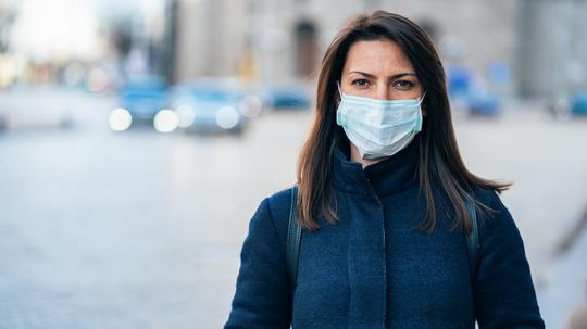 Woman with face protective mask