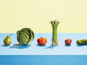 A row of different fruit and vegetables