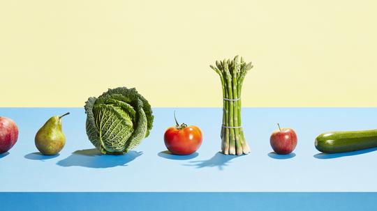 A row of different fruit and vegetables