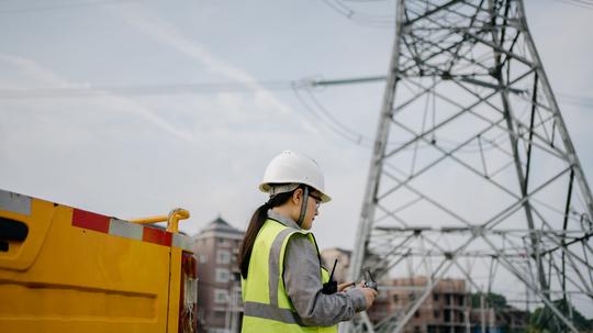 Female engineers working in power station