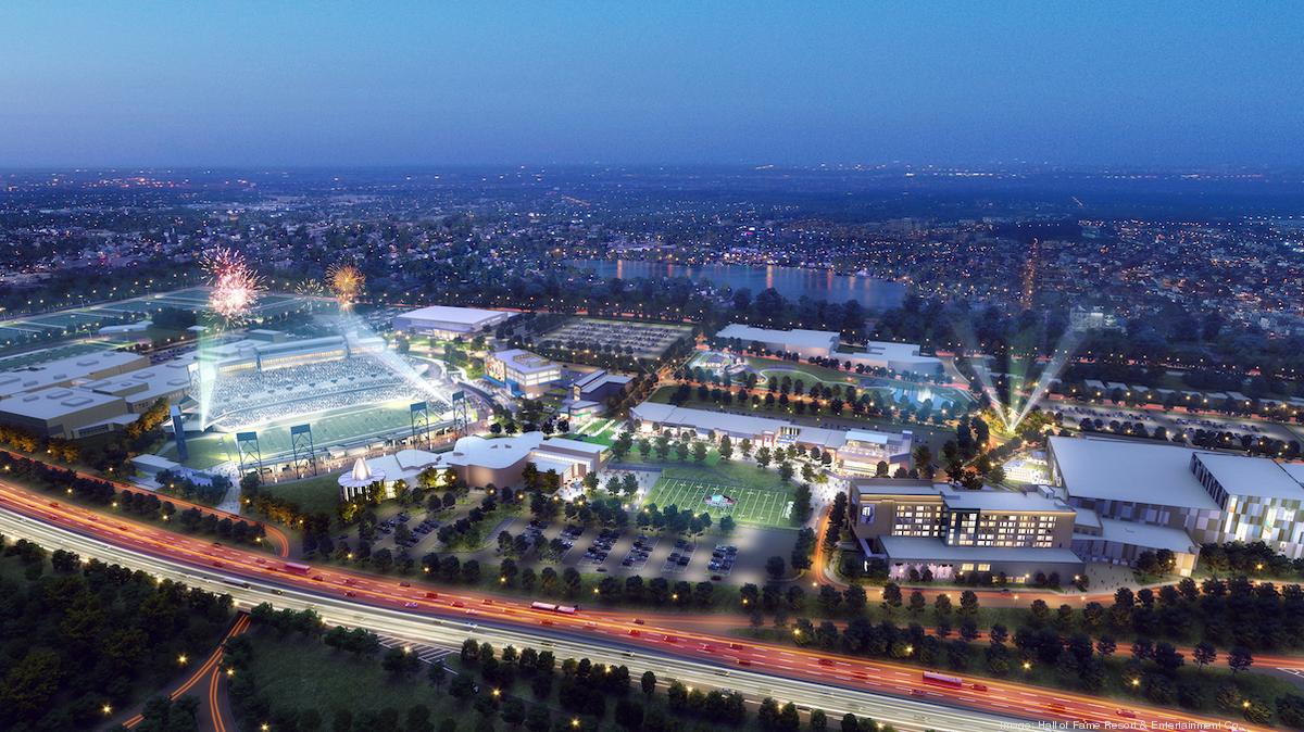 Aerial view of the NFL Pro Football Hall, Stock Video