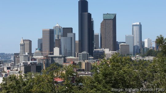 Seattle skyline and Interstate-5 traffic - August 2020