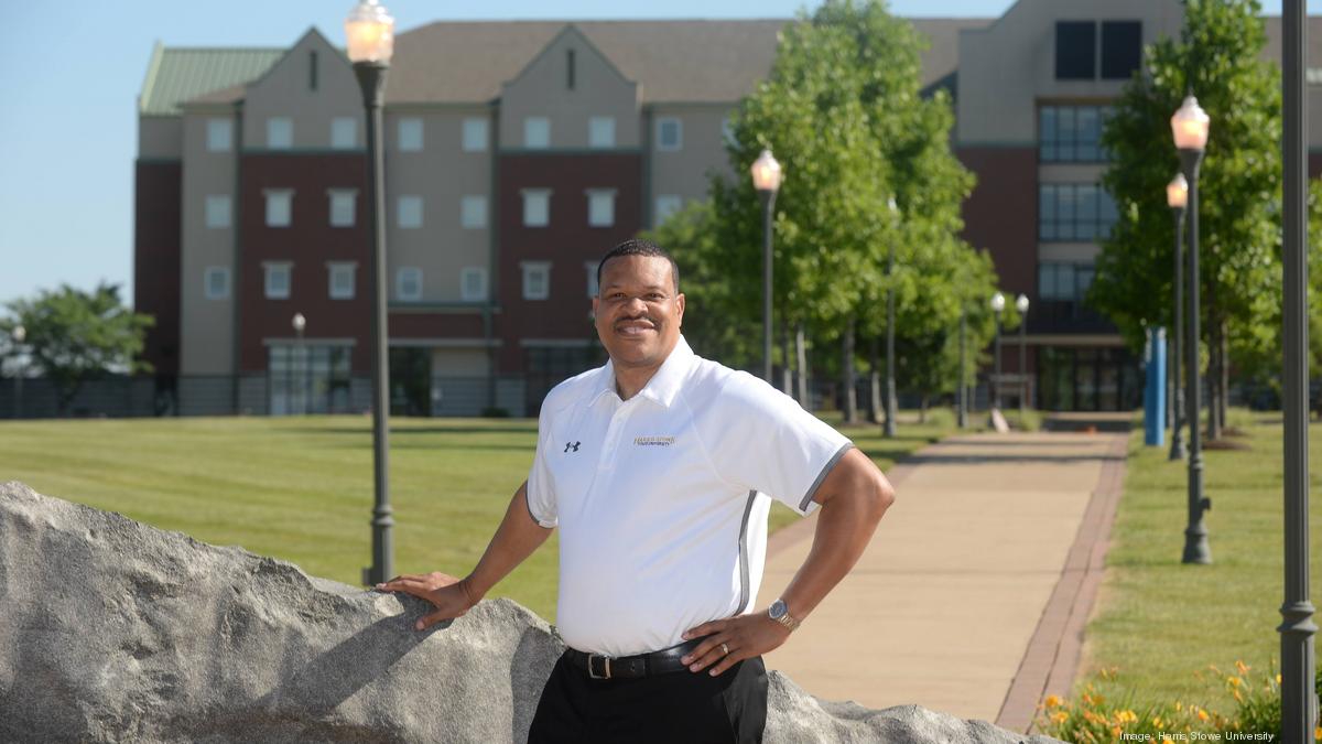 Harris-Stowe State University President Corey Bradford exits after a