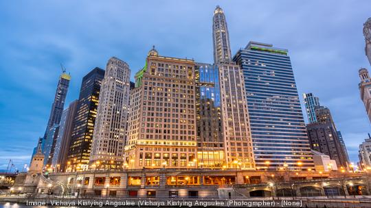 Chicago downtown night sunset