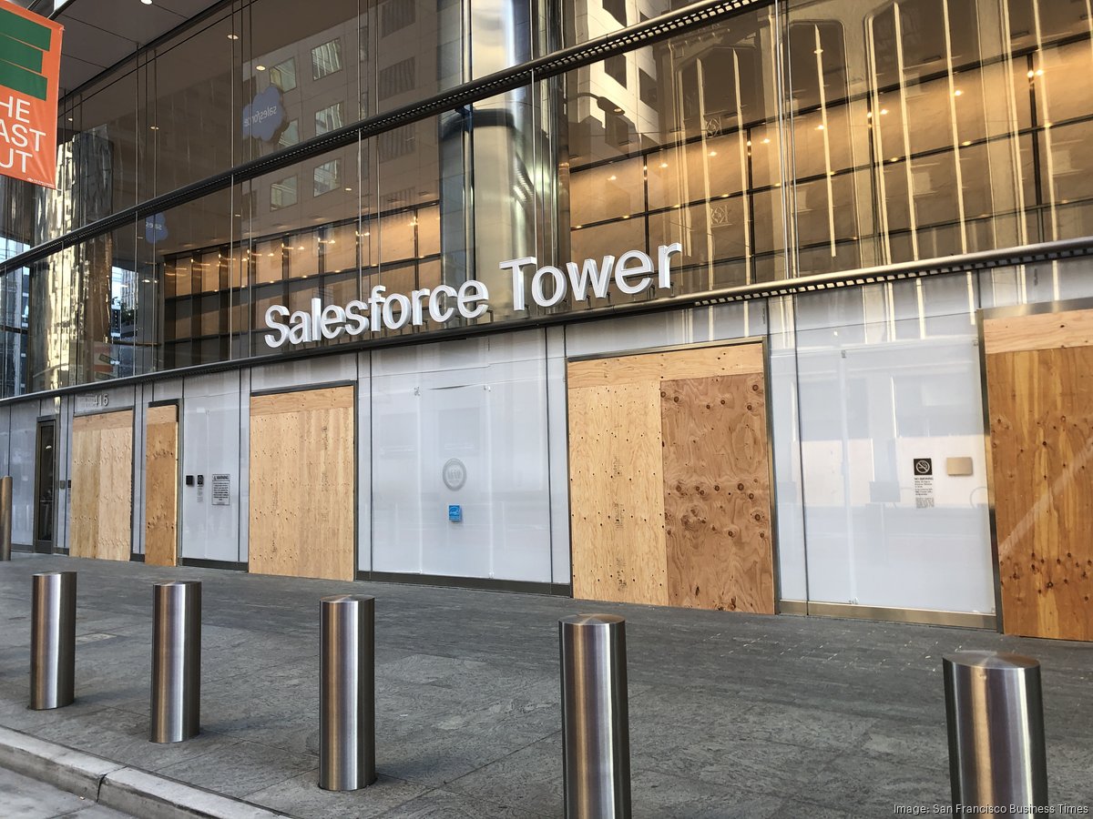During the coronavirus shutdown, SF's Union Square takes on new look —  plywood storefronts