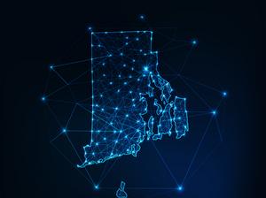 Rhode Island state USA glowing map made of stars lines dots triangles, low polygonal shapes.