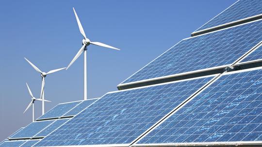 Solar panels and wind turbines