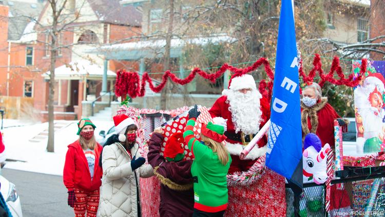 The Santa float that visited Warren Village courtesy of United Airlines