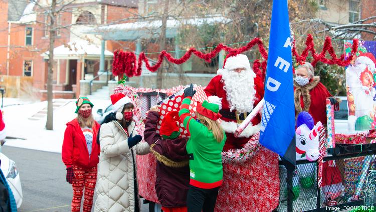 The Santa float that visited Warren Village courtesy of United Airlines