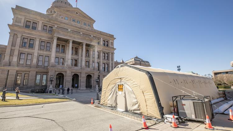 A Covid-19 testing tent outside the Texas State Capitol entrance on Jan. 4. Senators and their staff will be tested for the coronavirus, Lt. Gov. Dan Patrick said, as well as guests who attend the opening ceremony Jan. 12.