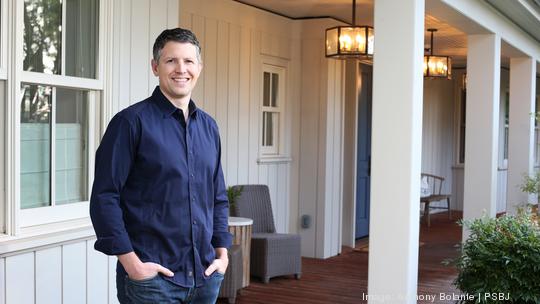 Porch CEO Matt Ehrlichman is pictured outside his home office in Seattle