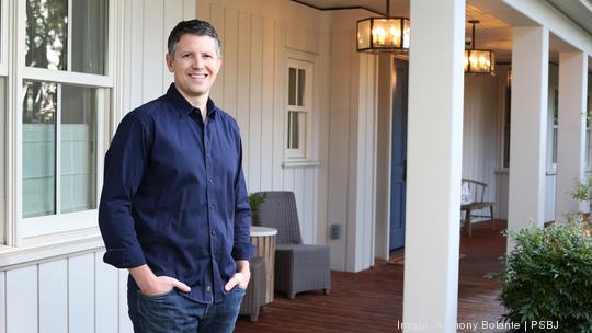 Porch CEO Matt Ehrlichman is pictured outside his home office in Seattle