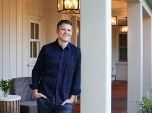 Porch CEO Matt Ehrlichman is pictured outside his home office in Seattle