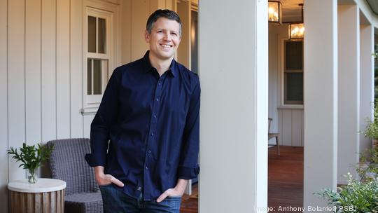 Porch CEO Matt Ehrlichman is pictured outside his home office in Seattle