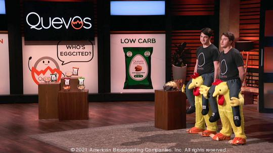 Nick Hamburger (left) and Zack Schreier (right) pitch Quevos on "Shark Tank"