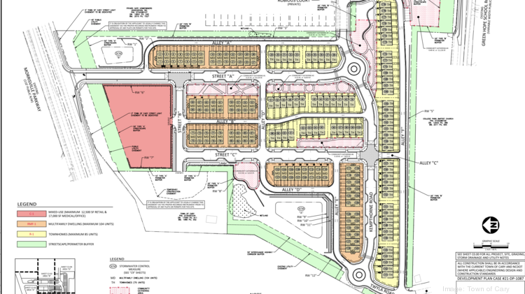Homebuilder maps Cary for 179 new townhomes plus commercial space ...