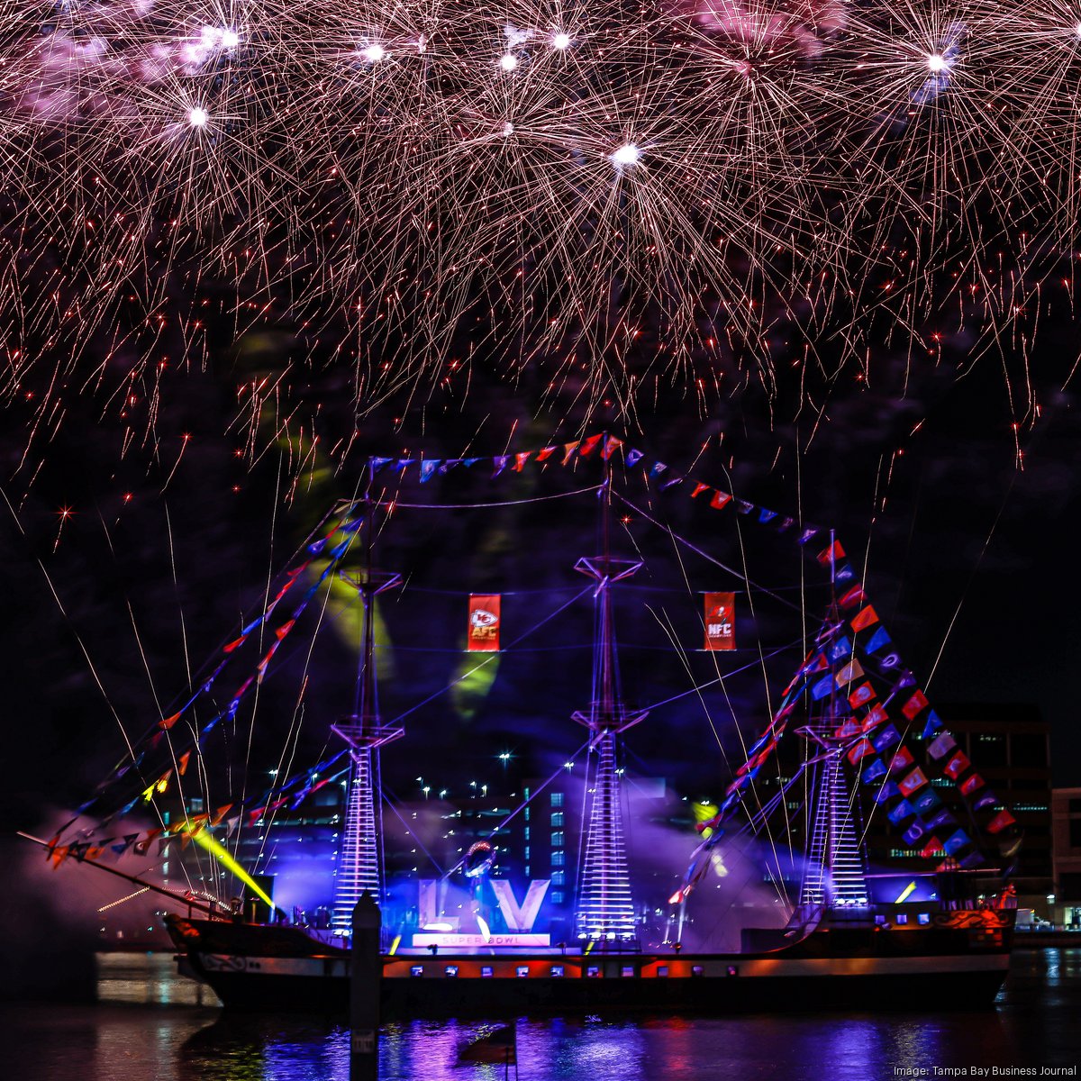 Pirate ship at Raymond James Stadium ahead of Super Bowl LV 