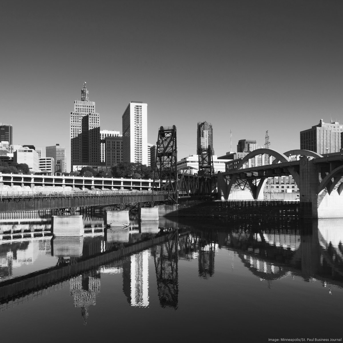 St Paul Photos Black and White: The St Paul Skyline at Night