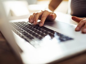 Young woman working at home