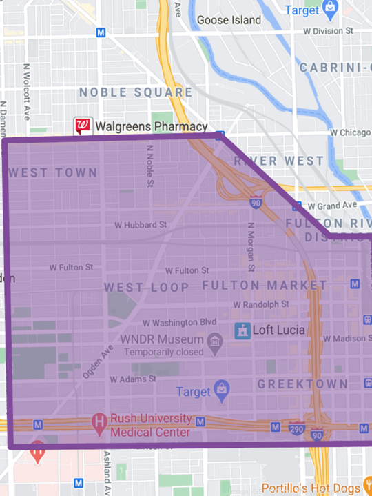 Map of GEST Carts Near West Side route