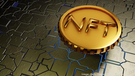 NFT non fungible token on a hard surface motherboard. Crypto currency, 3D rendering