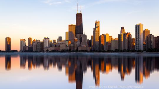 Reflected, Chicago, Skyline, Lake Michigan, Illinois, America